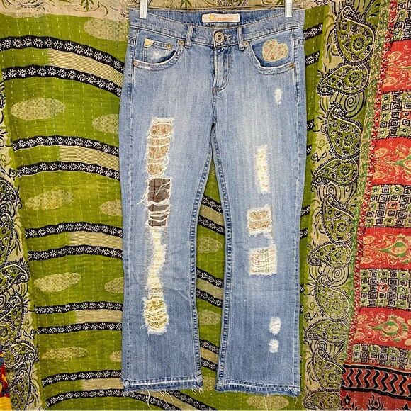 Y2K Z. Cavaricci Patchwork Flared Light-wash Jeans Size 7 - Picture 1 of 16